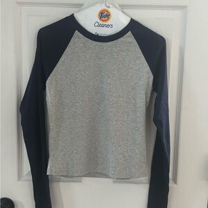 Edikted - Grey & Navy Raglan Long Sleeve Tee